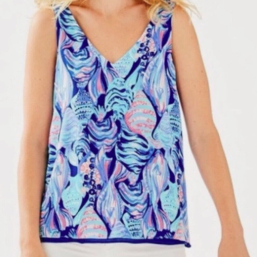 Lilly Pulitzer Florin Straight Hem Top Twilight Blue Print EUC Size S Resort Pre